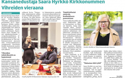 Kansanedustaja Saara Hyrkkö Kirkkonummen Vihreiden vieraana 29.11.